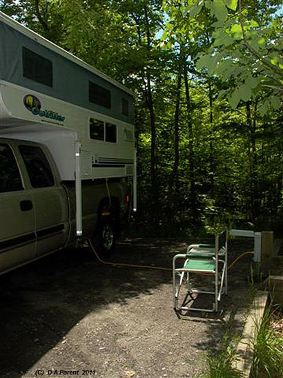 Side view of our campsite at Orford, Quebec