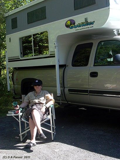 Fall relaxing arouns camper, Orford Park, Quebec