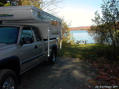 Fall camper at Lake Stukely, Orford Park, Quebec